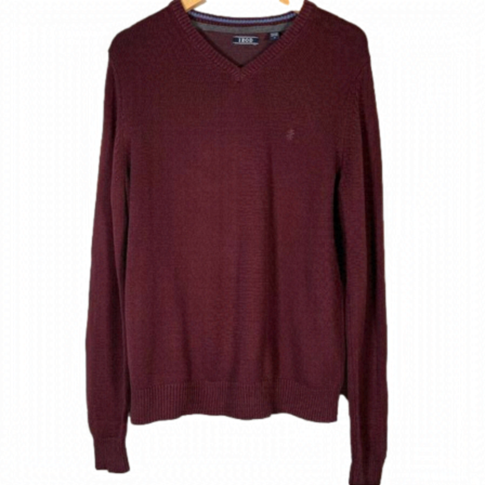 🎇izod V Neck Fieldhouse Solid Gauge Maroon Pull Over Sweater SZ Medium